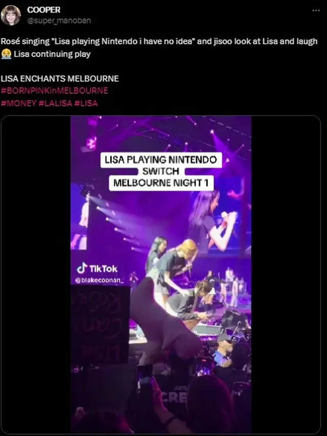 Viral Lisa Blackpink Main Nintendo Switch di tengah konser. (Tangkapan layar Twitter/ super_manoban)