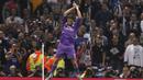 Striker Real Madrid, Cristiano Ronaldo, melakukan selebrasi usai mencetak gol ke gawang Juventus pada laga final Liga Champions di Stadion Millennium, Cardiff, Wales, Sabtu, (3/6/2017). Real Madrid menang 4-1. (AP/Kirsty Wigglesworth)