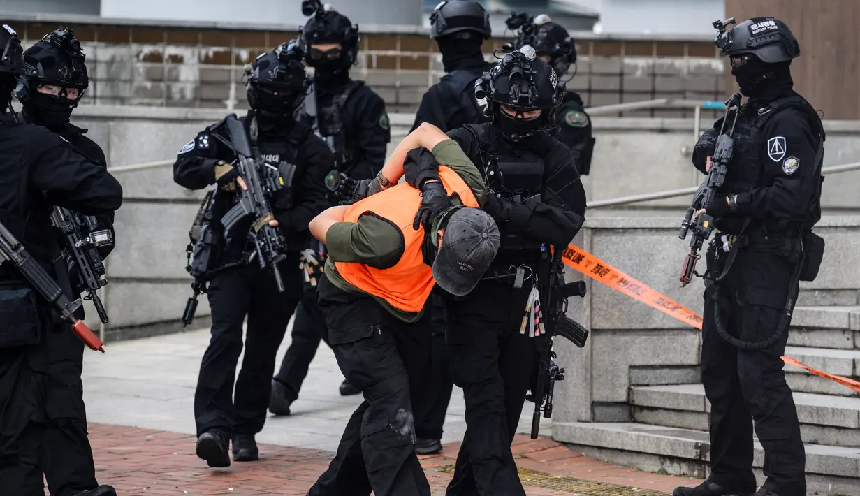 Simulasi ini merupakan bagian dari latihan Ulchi Freedom Shield antara Amerika Serikat dan Korea Selatan. (ANTHONY WALLACE/AFP)