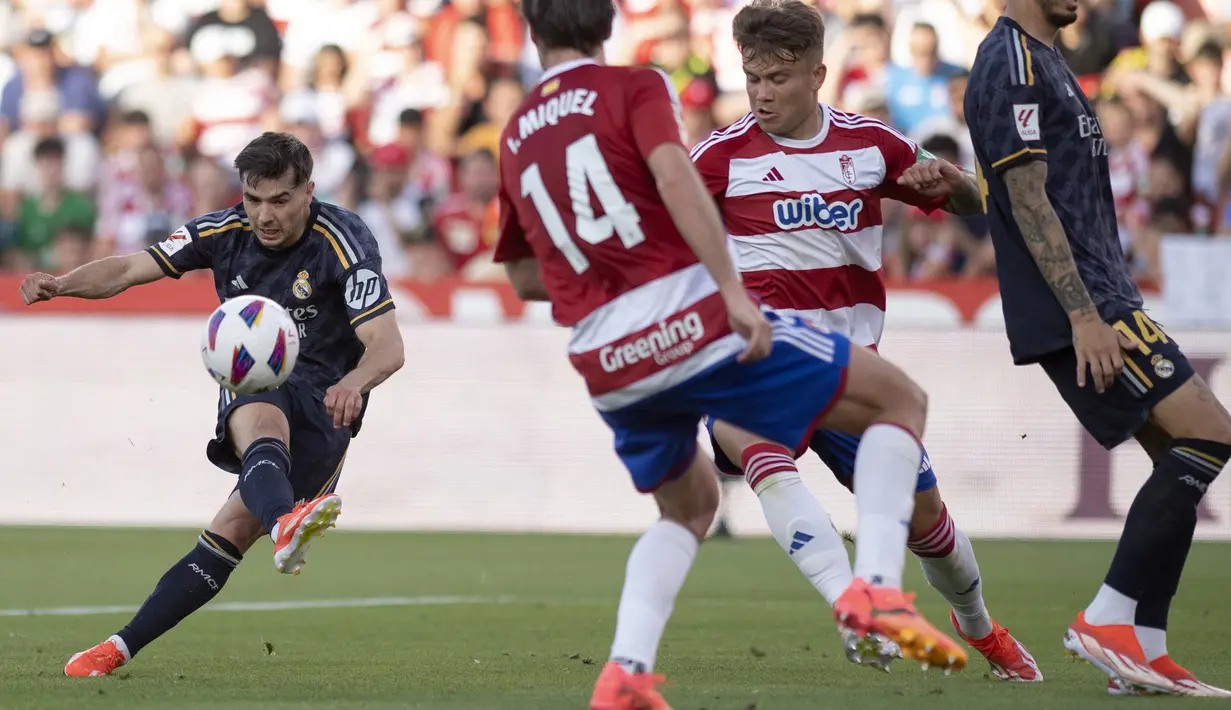 Gol kemenangan Real Madrid disumbangkan Fran Garcia, Arda Guler dan Brahim Diaz yang mencetak dua gol di laga ini. (JORGE GUERRERO / AFP)