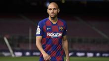 Barcelona memperkenalkan Martin Braithwaite yang diboyong dari Leganes (Josep Lago/AFP)