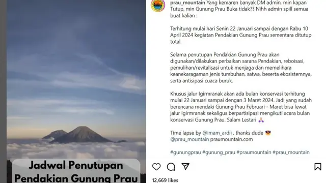 Jalur Pendakian Gunung Prau Bakal Ditutup sampai 10 April 2024