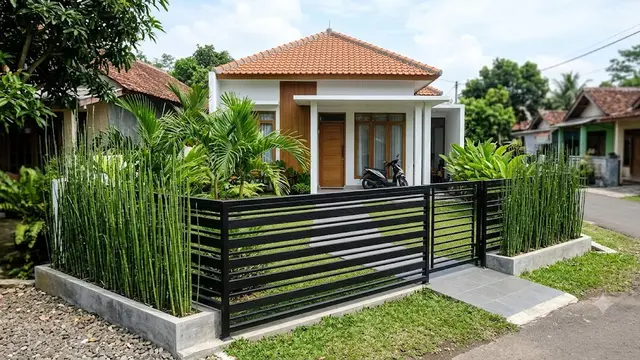 Inspirasi Pagar Besi dengan Bambu Hias agar Halaman Lebih Teduh Model Horizontal Bambu Air Sudut