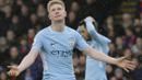 Ekspresi pemain Manchester City, Kevin De Bruyne setelah gagal mencetak gol saat melawan Crystal Palace pada lanjutan Premier League di Selhurst Park, London, (31/12/2017). Palace tahan Manchester City tanpa gol. (AP/Tim Ireland)