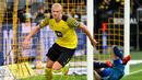Erling Haaland. Striker Norwegia berusia 21 tahun ini telah tiga musim memperkuat Borussia Dortmund di Bundesliga sejak 2019/2020. Total telah tampil dalam 67 laga di semua kompetisi dengan mencetak 68 gol dan 19 assist. (AFP/Ina Fassbender)