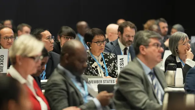Menteri Luar Negeri RI (Menlu RI) Retno Marsudi dalam Pertemuan Khusus Executive Board WHO soal situasi Gaza yang diselenggarakan di Jenewa, Swiss, Minggu (10/12/2023). (Dok: Kemlu RI)