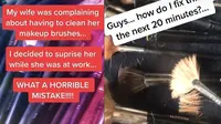 Niat Bantu Istri Bersihkan Kuas Makeup, yang Dilakukan Pria Ini Malah Bikin Para Wanita Menangis