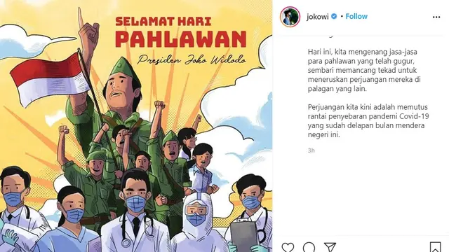Unggahan Presiden Jokowi pada Hari Pahlawan. (Instagram/ jokowi)