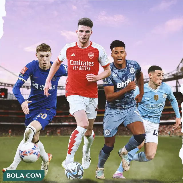 Ilustrasi - Cole Palmer, Declan Rice, Ollie Watkins, Phil Foden