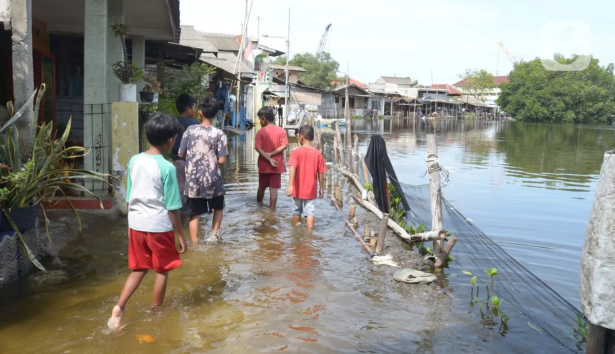 Aktivitas warga di pantai Marunda dan kawasan Si Pitung, Jakarta, Kamis (9/12/2021). Sejak awal pekan lalu, Badan Metereologi, Klimatologi, dan Geofisika (BMKG) telah mengeluarkan peringatan dini bencana banjir rob di wilayah pesisir utara Jakarta. (merdeka.com/Imam Buhori)