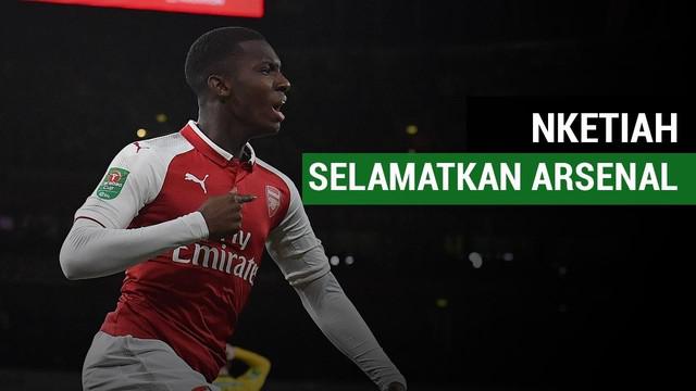 Striker 18 tahun Arsenal, Eddie Nketiah menyelamatkan The Gunners kala hadapi Norwich City, Rabu (25/10/2017) dinihari WIB.