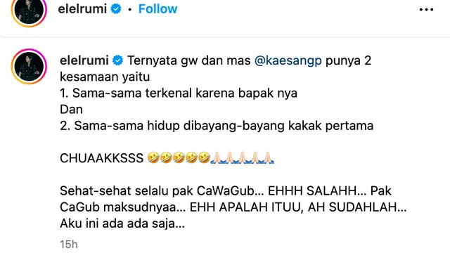 Unggahan El Rumi. (Foto: Dok. Instagram @elelrumi)