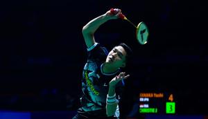 Tunggal putra Indonesia Jonatan Christie menang atas Yushi Tanaka dari Jepang 21-15 dan 21-19 pada babak 16 besar India Open 2026 di Indira Gandhi Sports Complex, New Delhi, Kamis (15/1). (foto: PBSI)