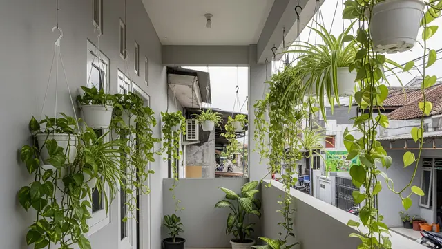 Teras Minimalis dengan Pot Gantung