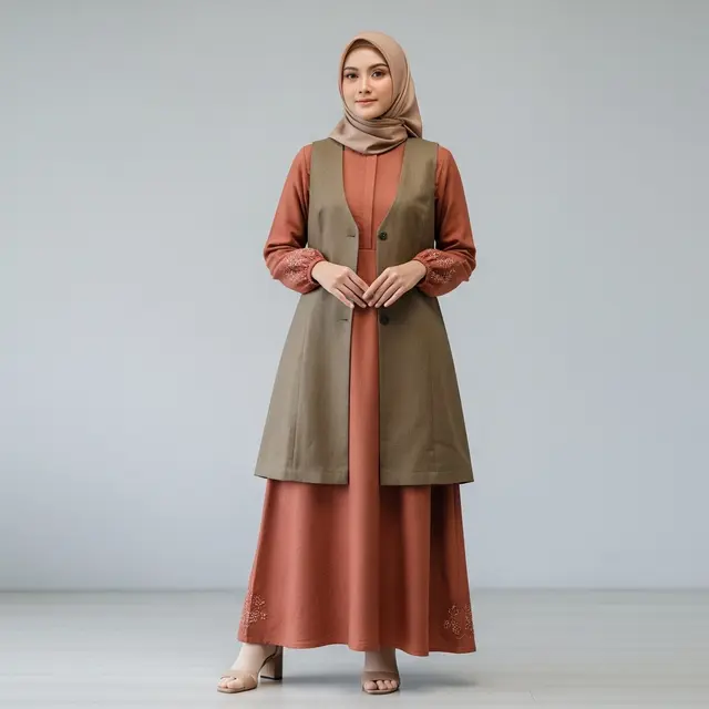 Tren Gamis Linen Muslimah 2026 Model Rompi Lepas