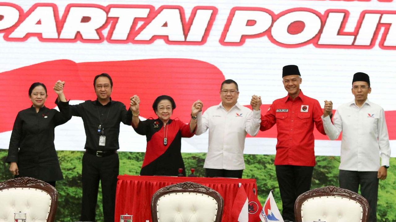 Ganjar maju sebagai bacapres dengan dukungan PDI Perjuangan, PPP, Perindo, dan Hanura.<br>