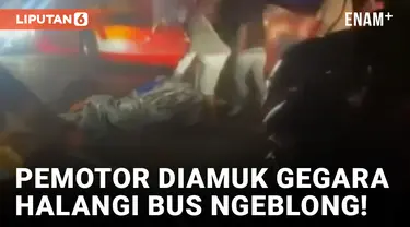 Duh! Pemotor di Lamongan Diamuk Kernet gegara Hadang Bus Ngeblong