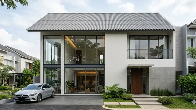Model Rumah Minimalis Atap Asbes dengan Jendela Besar (Foto: Gemini AI)