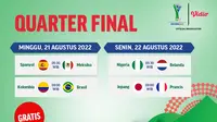 Link Live Streaming Piala Dunia Wanita U-20 2022 Quarter Final di Vidio, 21&22 Agustus 2022. (Sumber : dok. vidio.com)