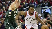 Pemain Raptors Kyle Lowry saat melawan Bucks di Gim Keempat Final Wilayah Timur NBA (AP)