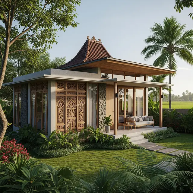 Rumah 1 Lantai Ala Villa di Desa (Gemini AI)