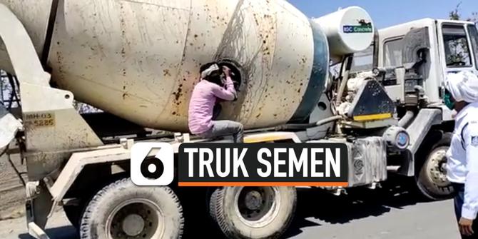 VIDEO: Belasan Pemudik Ketahuan Sembunyi di Truk Pengaduk Semen