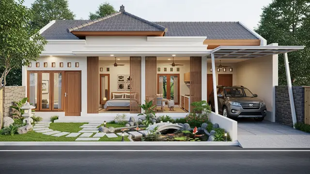 Desain Rumah Minimalis Estetik dengan Taman Kecil Ala Jepang, Cocok untuk Pasangan Baru Nikah Model