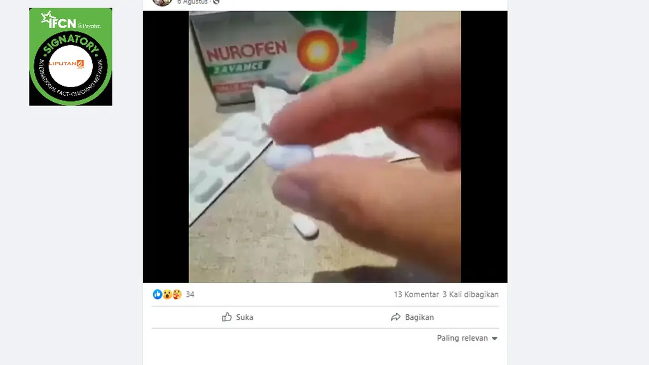 Tangkapan layar klaim tablet Nurofen Ibuprofen mengandung logam graphene oxide