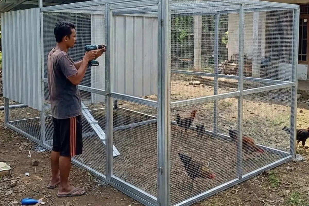 Model Kandang Umbaran Tertutup (Run-in Coop) (Gemini AI)