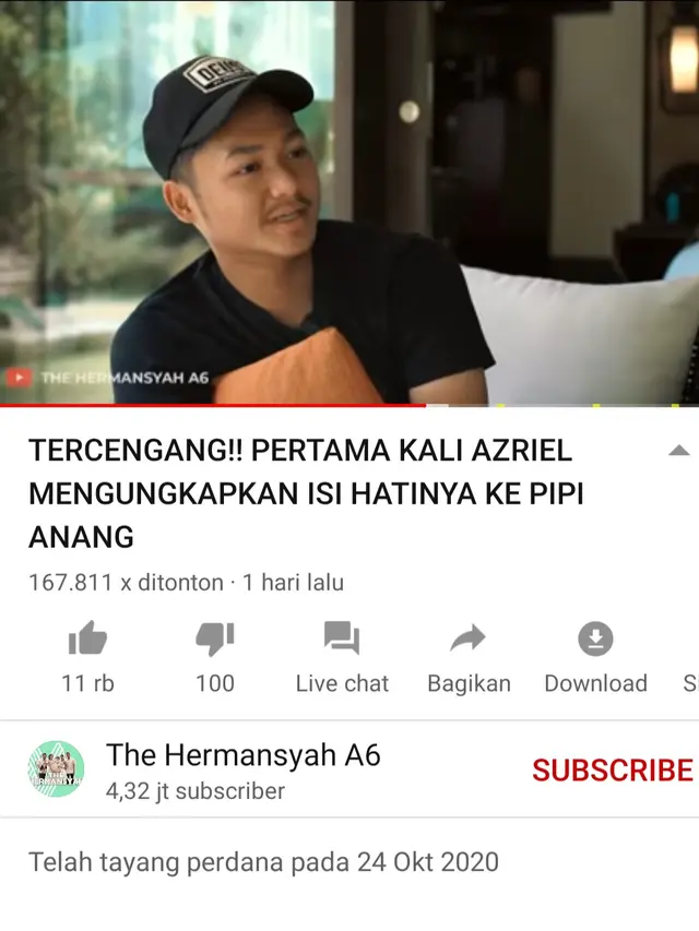 Unggahan Azriel Hermansyah. (Foto: YouTube The Hermansyah A6)
