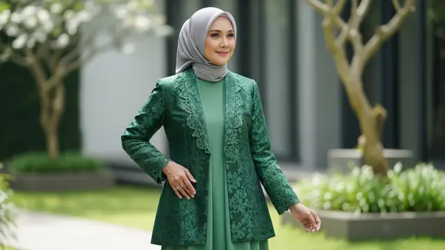 Model Gamis Blazer Brokat Mewah tapi Sederhana untuk Wanita 45 Tahun