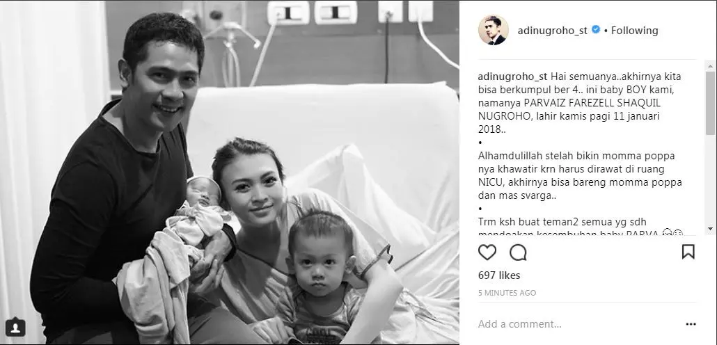 Donita dan suami, Adi Nugroho umumkan nama anak kedua (Foto: Instagram)