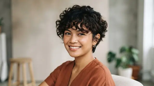 Potongan rambut pendek wanita keriting yang tidak bikin wajah bulat model pixie bob keriting