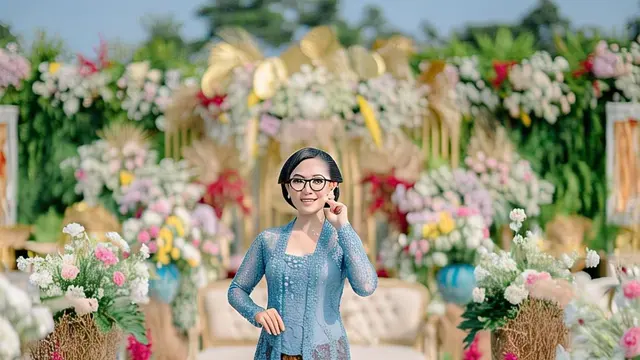 Contoh kebaya simpel modern untuk pesta pernikahan model Kutubaru Modern warna Dusty Blue/Gambar Chat GPT