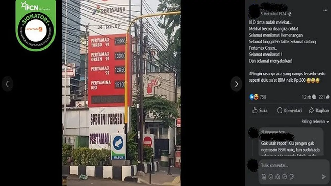 Kabar tentang bahan bakar minyak (BBM) jenis pertalite sudah tidak lagi di jual di SPBU sejak 5 Mei 2024. (sumber: Facebook)