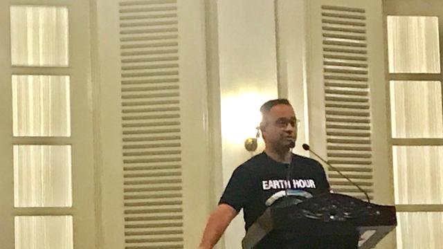 Kampanye Earth Hour 2018, Balai Kota DKI Gelap Selama Satu Jam. (Liputan6.com/Yuniza Putri)