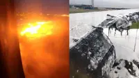 Pesawat Singapore Airlines terbakar saat pendaratan darurat di Bandara Changi (Facebook)