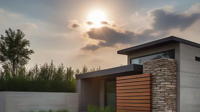 Model Dinding Depan Rumah Kombinasi Batu Alam dan Roster Beton/Via Meta AI
