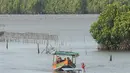 Perahu wisata melintasi kawasan hutan mangrove di Wisata Mangrove, Tarumajaya, Bekasi, Minggu (30/12). Wisata yang berbatasan dengan kawasan Marunda Jakarta Utara menyajikan keindahan hutan mangrove. (merdeka.com/Arie Basuki)