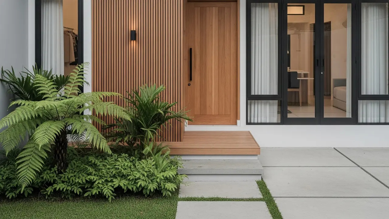 Model Rumah Minimalis Atap Datar dengan Aksen Kayu