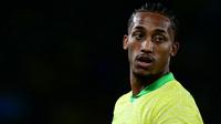 Penyerang Brasil #07, Joao Pedro, terlihat dalam pertandingan kualifikasi Piala Dunia FIFA 2026 zona Amerika Selatan antara Brasil dan Cile, di Stadion Maracana, Rio de Janeiro, Brasil, Jumat (5-9-2025). (Pablo PORCIUNCULA/AFP)