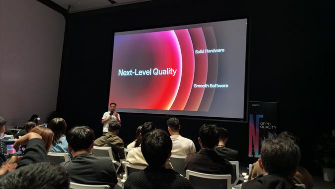 Presentasi dalam acara OPPO Next-Level Quality Tour di OPPO Binhai Bay Campus, China. (Liputan6.com/Deon)