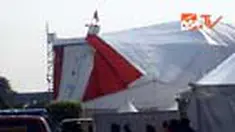 Tenda panggung tempat pagelaran Festival Sirkus Internasional 2010 di Parkir Timur Senayan Jakarta Selatan ambruk lagi sekitar pukul 13.00 WIB setelah hujan deras mengguyur. 