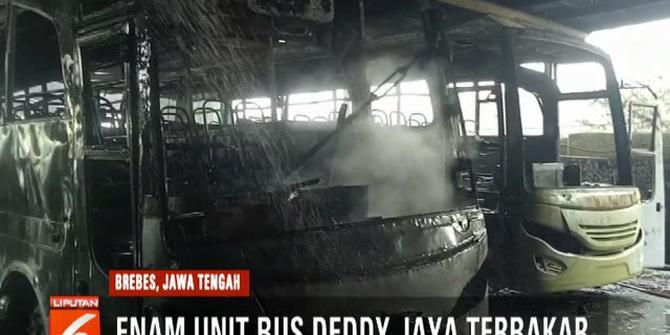 6 Bus Dedy Jaya di Brebes Terbakar Diduga Terkena Percikan Api Las