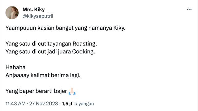 Unggahan Kiky Saputri. (Foto: Dok. Twitter @kikysaputrii)