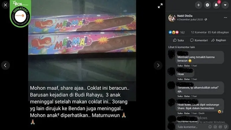 Gambar Tangkapan Layar Foto Cokelat Mermaid (sumber: Facebook)