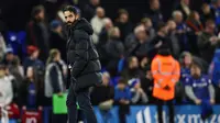 Pelatih kepala Manchester United asal Portugal Ruben Amorim bereaksi di akhir pertandingan sepak bola Liga Primer Inggris antara Ipswich Town dan Manchester United di Portman Road di Ipswich, Inggris timur pada 24 November 2024. Ipswich Town dan Manchester United menyamakan kedudukan 1 - 1.