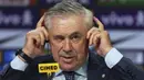 Carlo Ancelotti saat acara perkenalan pelatih baru Timnas Brasil di sebuah hotel di Barra da Tijuca, Rio De Janeiro, Brasil, Senin (26/05/2025) waktu setempat. (AP Photo/Silvia Izquierdo)