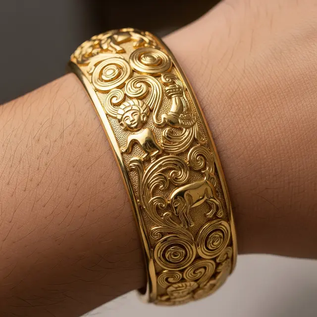Gelang Emas dengan Motif Ukiran Etnik yang Timeless