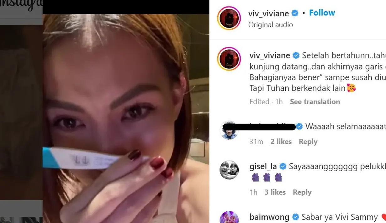 Viviane istri Sammy Simorangkir saat mengumumkan keguguran anak kedua melalui video kenangan bahagia pertama kali mengetahui kehamilannya dan sempat mendapatkan ucapan selamat. (Instagram @viv_viviane)